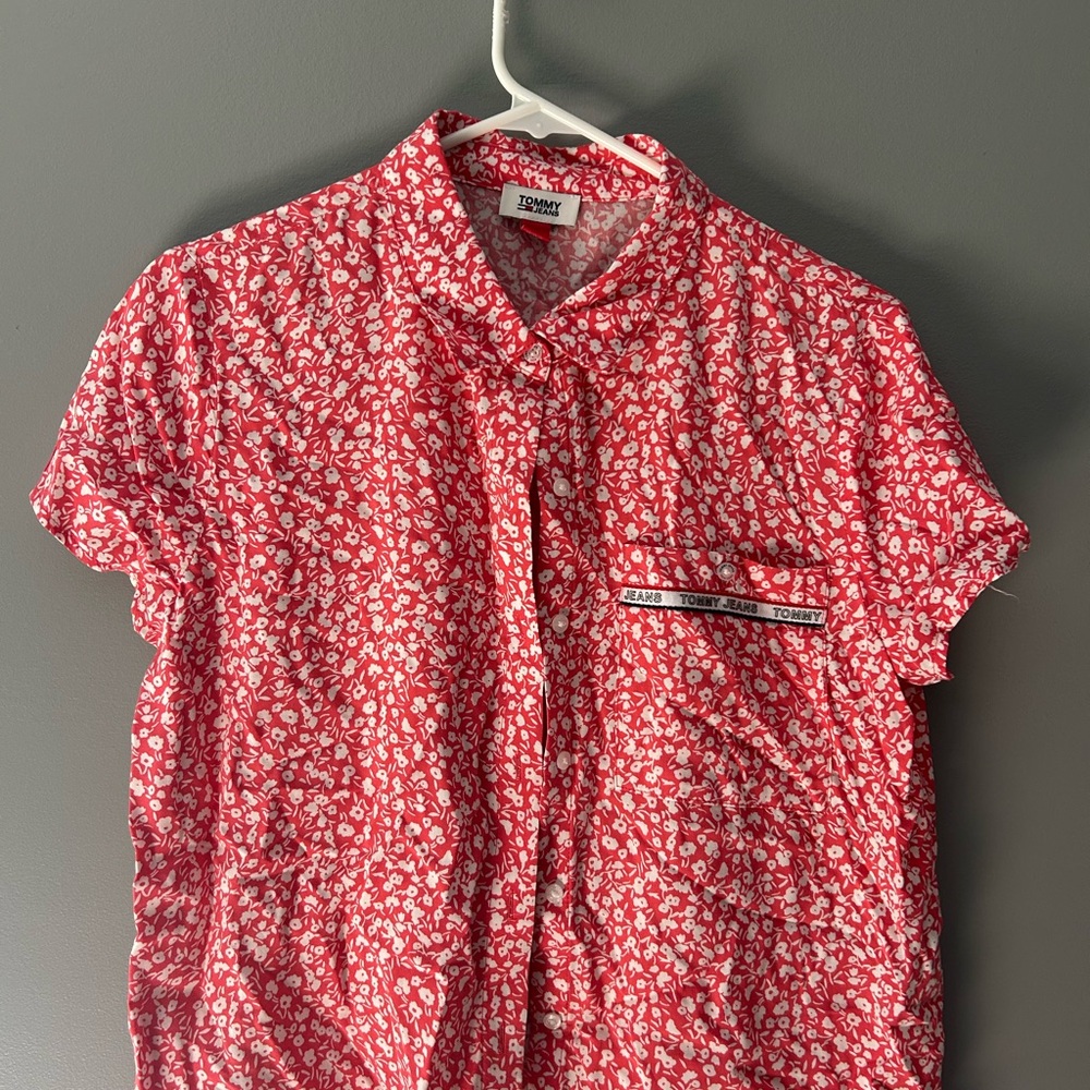 Tommy Hilfiger Red and White Casual Button Down Shirt